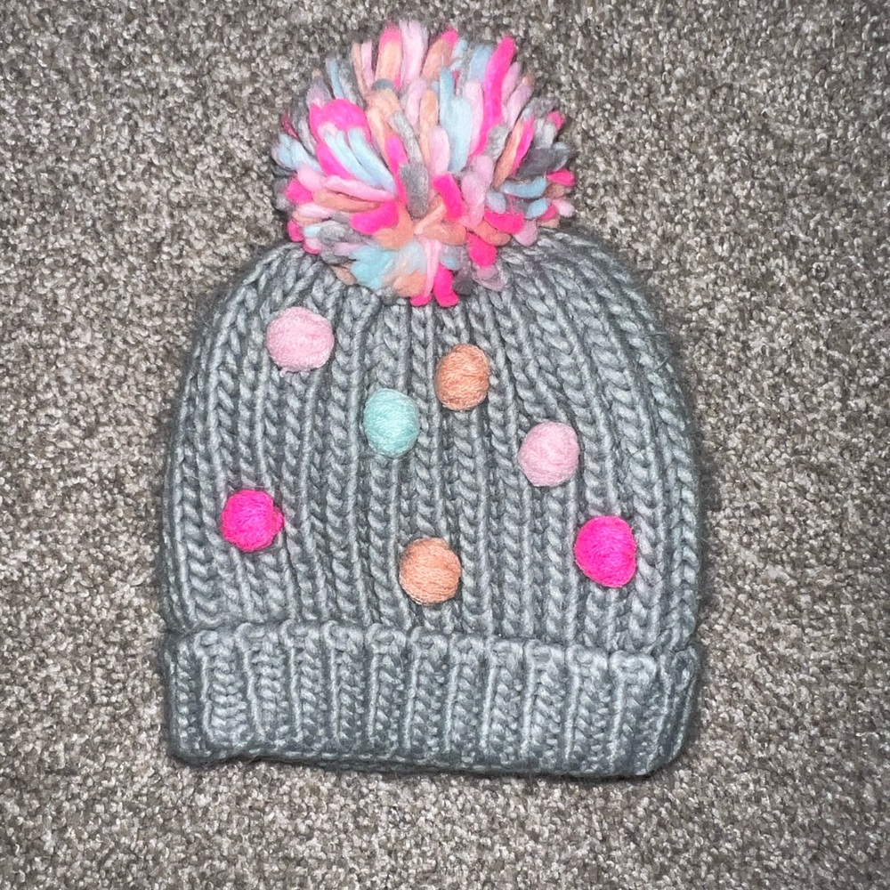 Capelli of New York Gray Beanie with‎ Colorful Pom-Poms